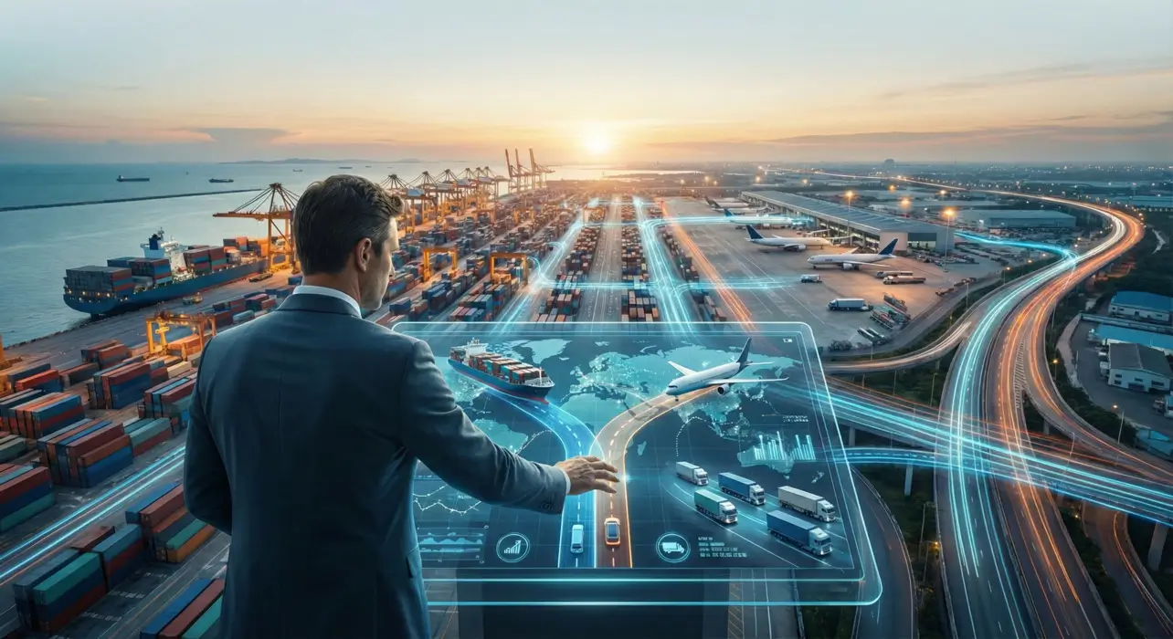 A logistics professional analyzing global shipping routes and real-time tracking data to choose the right freight forwarding partner for efficient supply chain management.